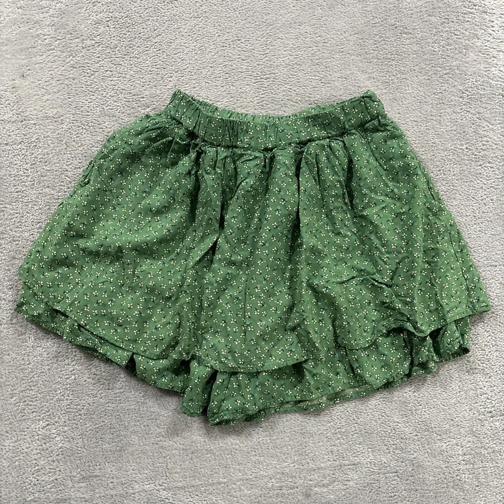 Uniqlo Mini Skirt Skort Girls 10 Green Floral Ruffle Cute